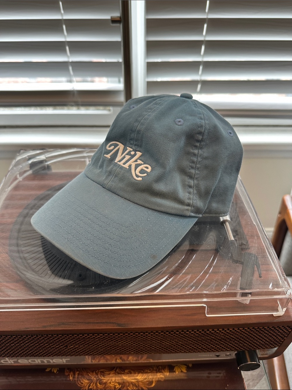 Nike Men's Baseball Cap in Slate Blue with Cream Script Logo